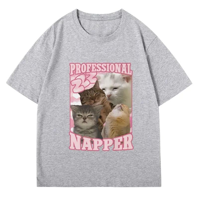 Professional Napper Funny Cat Meme Tshir Women Casual Tshirt Vintage Fashion Aesthetic T Shirts Streetwear Graphic T Shirts YK