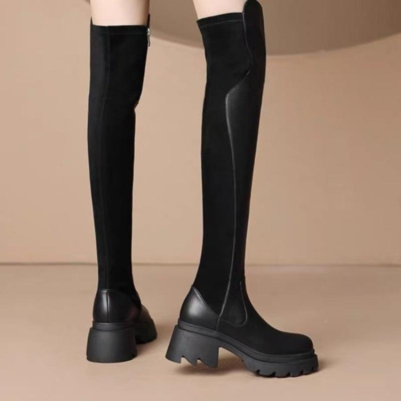 High Boots Autumn New Round Toe Sleeve Platform Block Heel Fashion Over-the-Knee Boots
