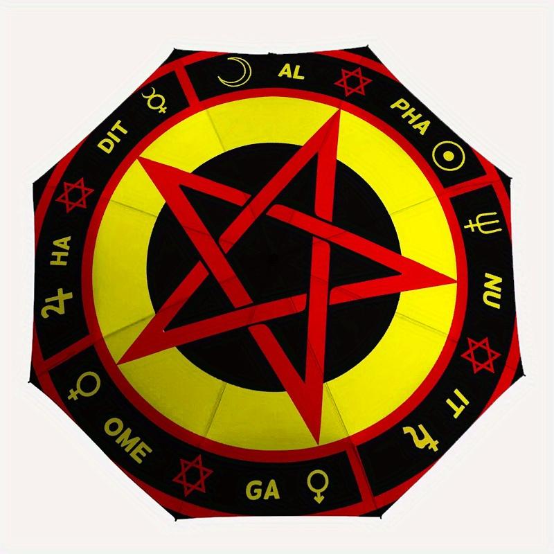 Pentagramm Symbol Aufkleber Mystisch Wicca Heidnisch Okkult Magie Dekorativ Wasserdicht Tragbar 3-fach Kompakter Regenschirm für Mich