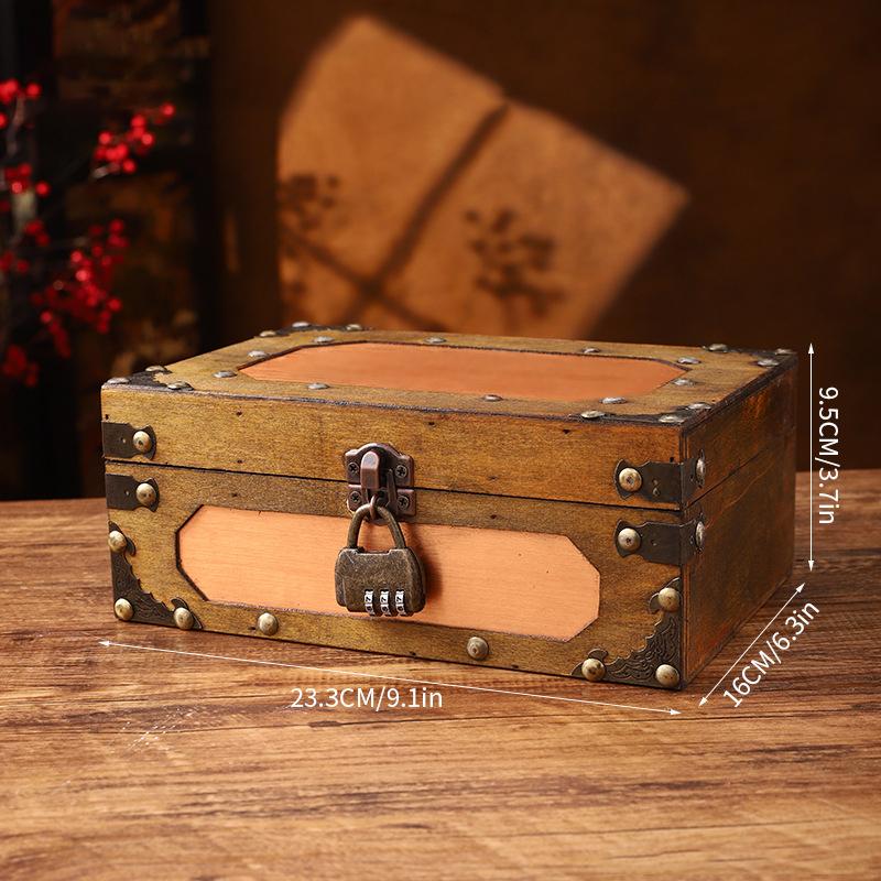 Wooden Treasure Chest Portable Vintage Distressed Storage Trunk Handbag For Jewelry Toys Storage Box Organizer Photo Props
