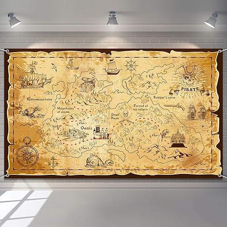 Pirate Background Treasure Map Theme Background Banner Nautical Theme Party Decoration Arrangement Background