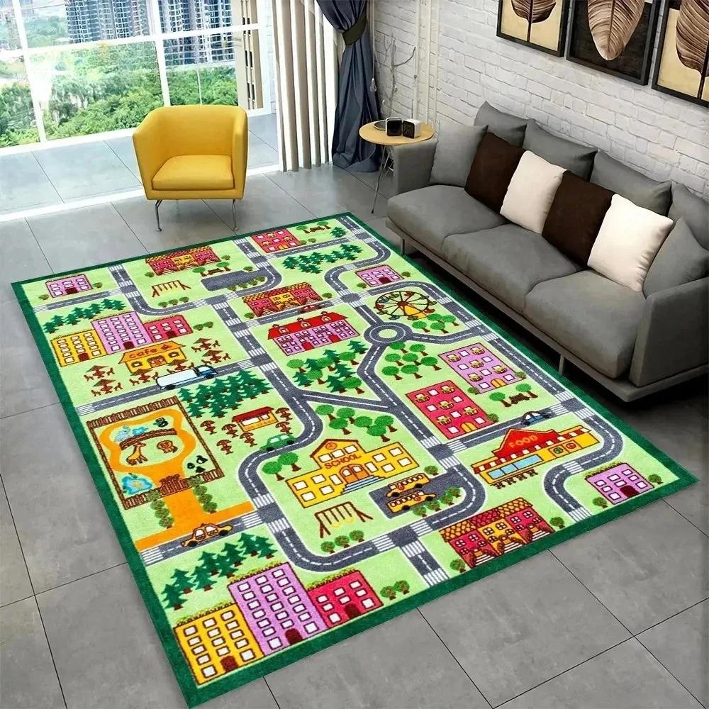Child Playroom Floor Mat Highway City Traffic-Themed Carpet Rug for Kids Large Non-Slip Area Rug Ideal for Bedroom Home Decor