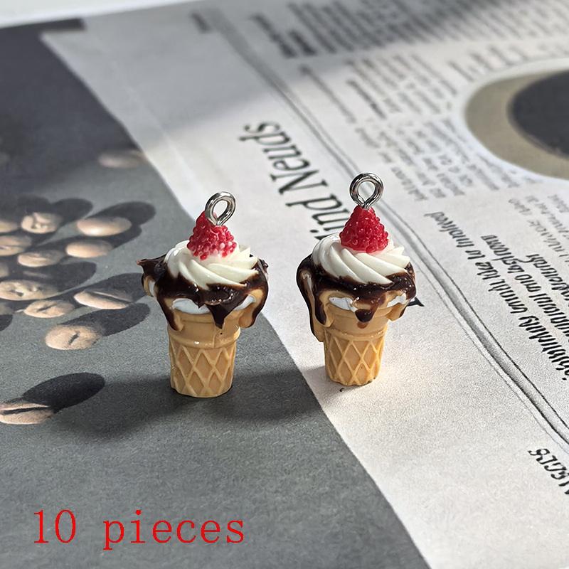 

10Pcs Diy Cute Earring Bracelet Accessories Simulated Strawberry Jam Ice Cream Resin 3D Food Pendant For Jewelry Making A2