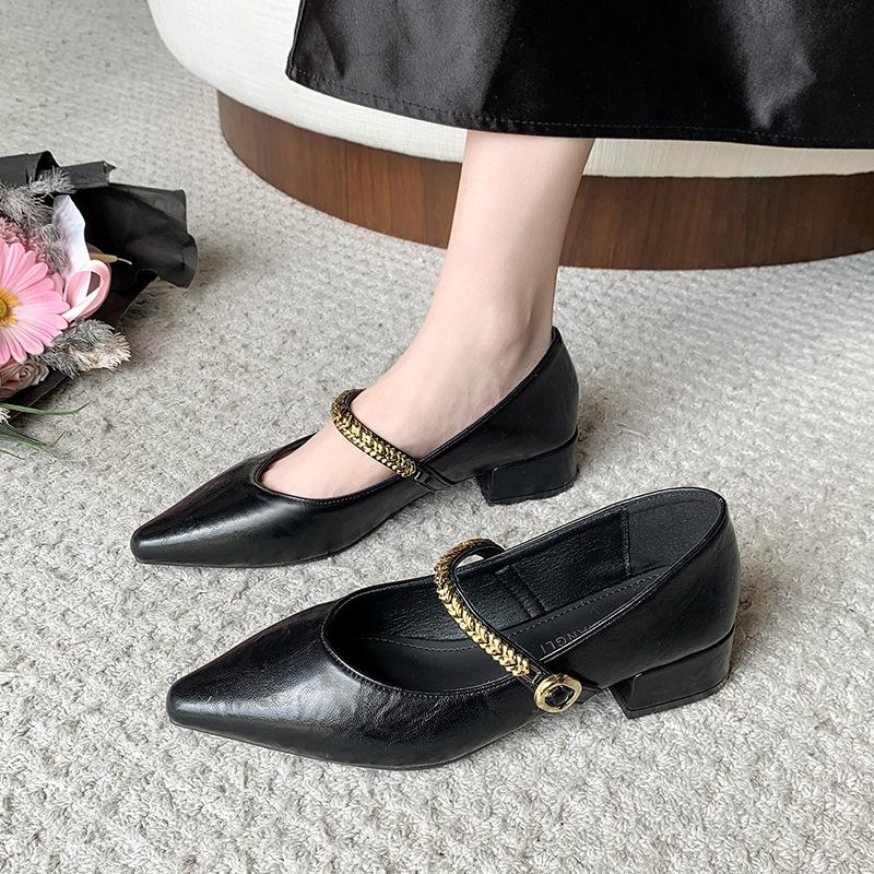 

Fashion Designer Women s Mary Jane 2025 New Style Fashion Banquet Rhinestone Chain Shallow Mouth Pointed Woman Single Shoe 40 чёрный