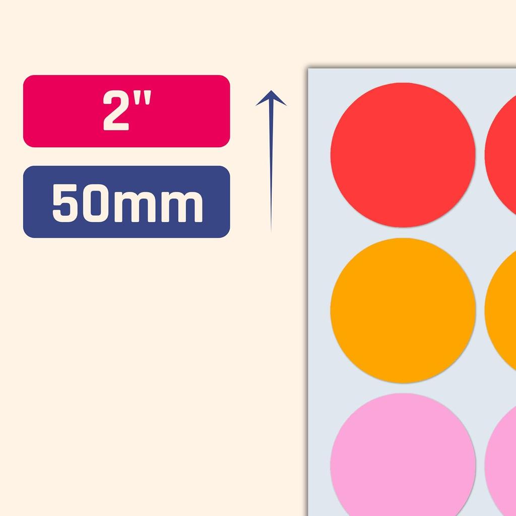 500 Pieces - Large Colored Stickers for Moving Boxes, Round Circle Color Coded Dot Labels - 2 Inch, 10 Colors