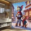 2D Flat, 1pc, 2D Flat, Cat And Mouse Winter Warm Heart Journey, Theme Shower Curtain, Can Be Used As Christmas, Halloween Deco