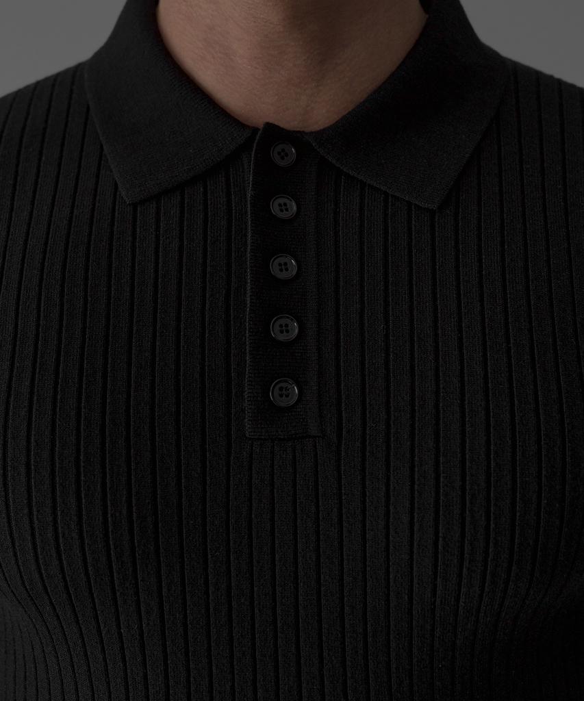 Baulopeulodeogteu Rib Collar Short Sleeve Knit [Black]