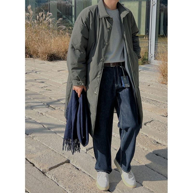 Pánský bavlněný kabát střední délky, zimní teplý kabát s klopami, zateplený volný bavlněný větrovka