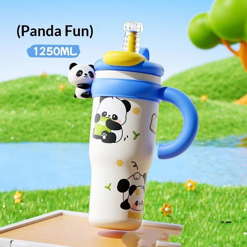 Large Capacity 1250ml Cute Cartoon Insulated Tumbler Straw Cup with Handle for Women Hiking Use