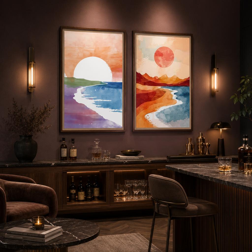 Landscape Wall Art Coastal Mountain Sunset Scenery Canvas Painting Modern Abstract Poster Prints Bedroom Living Room Wall Decor