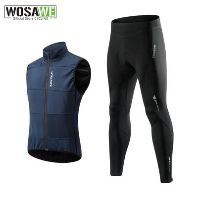 Wosawe Autumn Fleece Cycling Suits Cycling Softshell Sleeveless Jacket & Pants Outdoor Sport Bicycle Wear