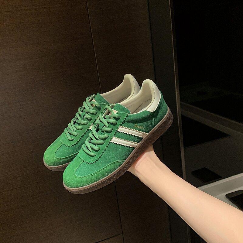 Retro leather women's spring new blue retro versatile flat-bottomed casual sports shoes