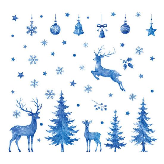 Seasonal Window Display Accents Watercolor Christmas Sticker, Non Adhesive Blue Elk Snowflake Tree Decals Wall Decal, Static Cling Removable