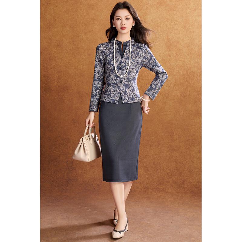 Meilan Ni New Chinese Style Elegant Faux Two-Piece Printed Maxi Dress