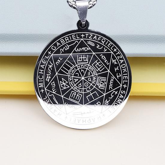 Men Necklace Seven Angel Amulets Chain Round Pendant Hollow Solomon Stainless Steel Electroplated Unisex