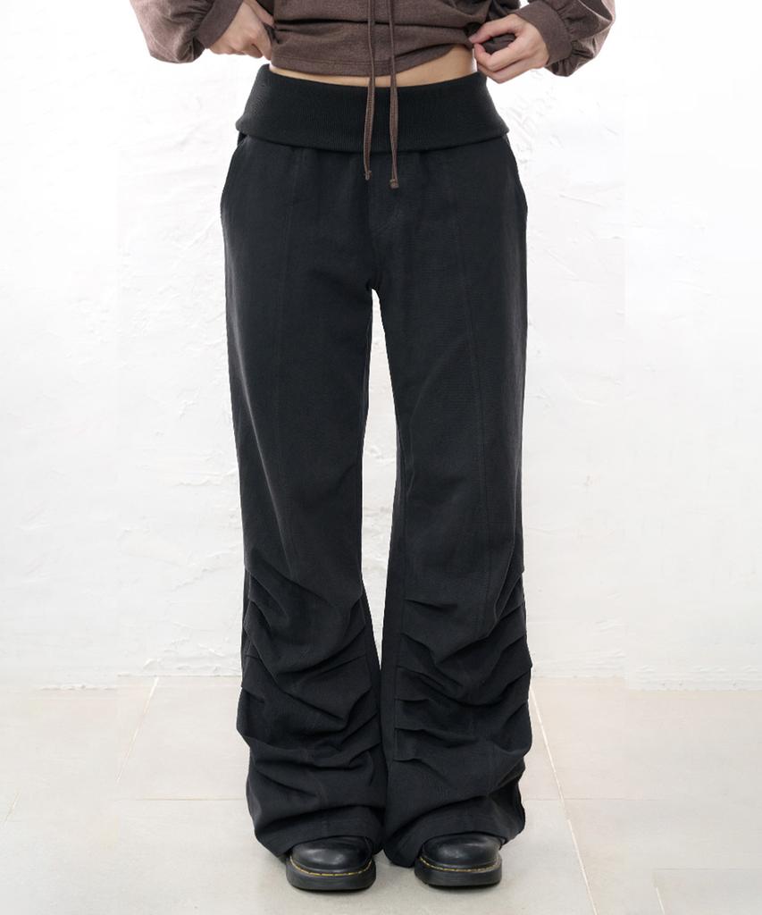 ITZAVIBE Folding Shirring Pants - Black