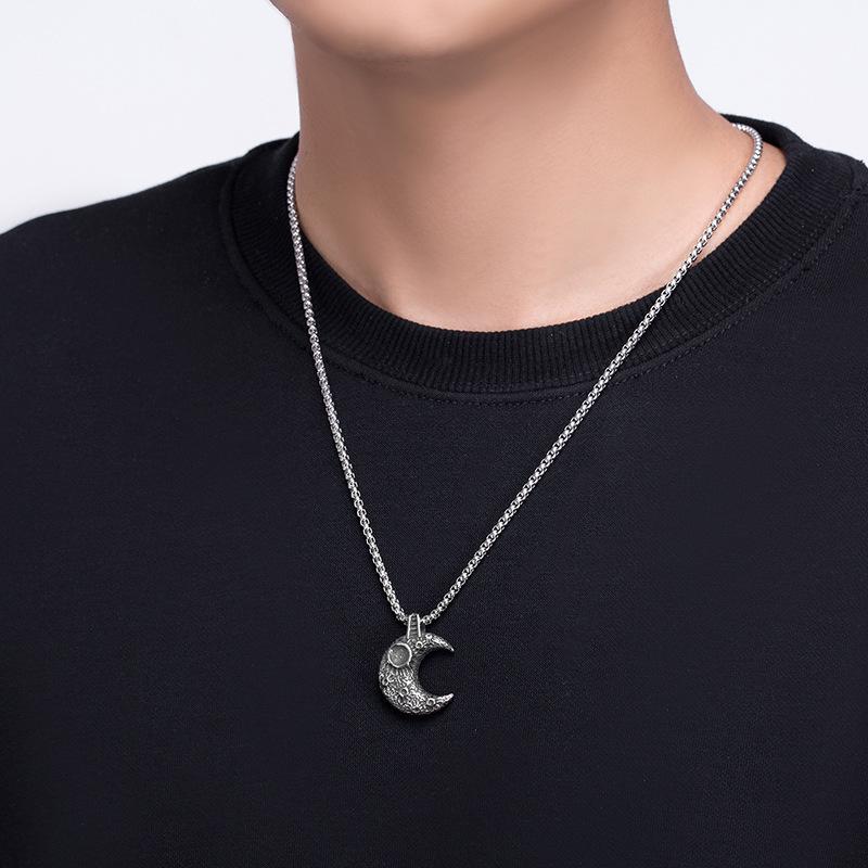 Retro Moon Surface Titanium Steel Pendant Necklace for Men