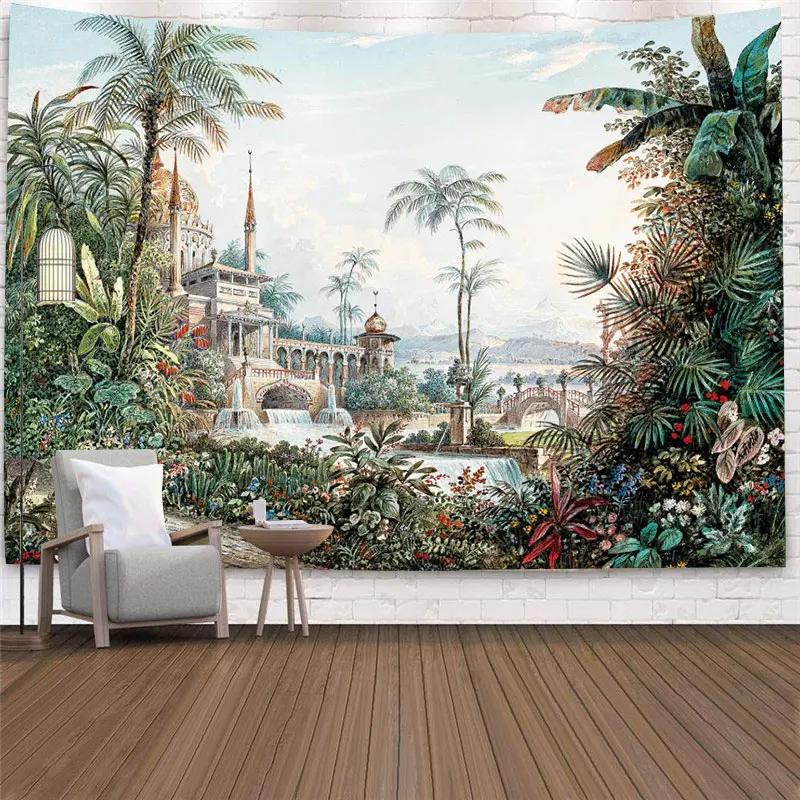 Tropical Plant Printed Tapestry Wall Hanging Palm Tree Home Bedroom Fabric Painting Background Carpet