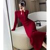 Christmas senior gentle wind red dress women's autumn and winter slim and thin new Chinese festive banquet dress