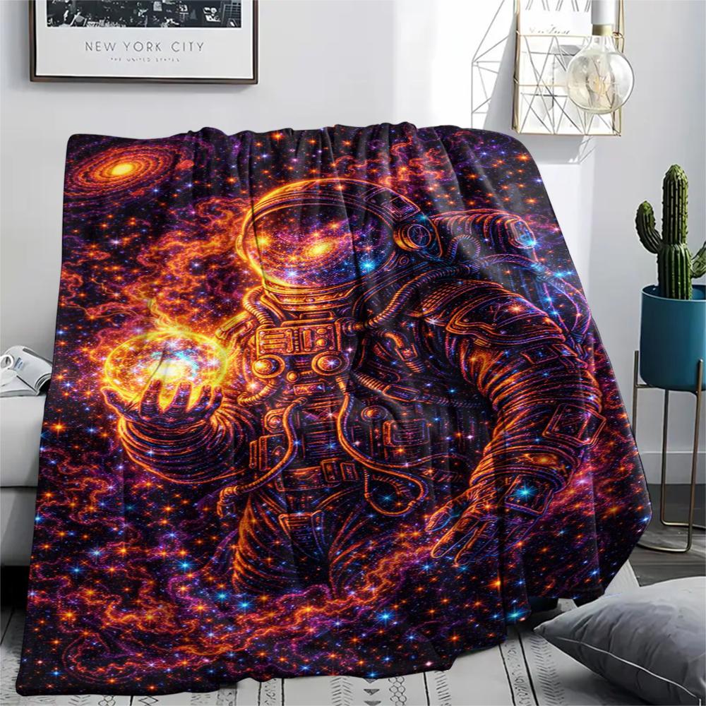 1Pc Astronaut Print Flannel Blanket, High Quality Comfortable for All Seasons, Home Decor, Warmth and Comfort, Perfect for Christmas Gifts