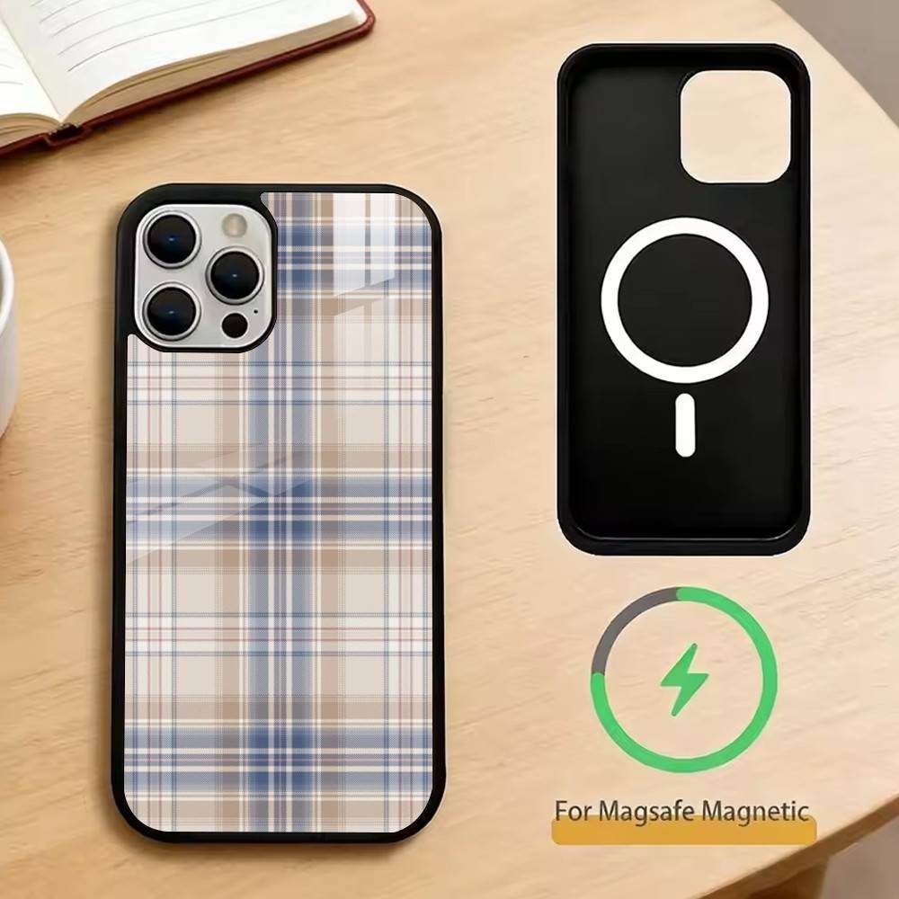 Forest Grid Style Phone Case For iPhone17,16,15,14,13,12,11 Plus,Pro Magnetic with Magsafe Wireless Charging