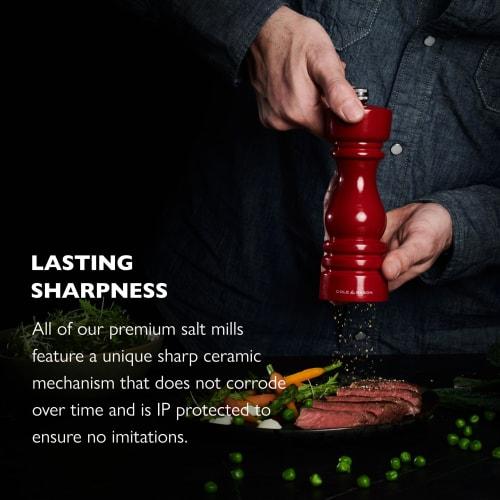 Cole & Mason Salt Mill, London, 18cm, Red, Manual, Wooden, Ceramic Blade, Non-Slip, Flavor-Safe