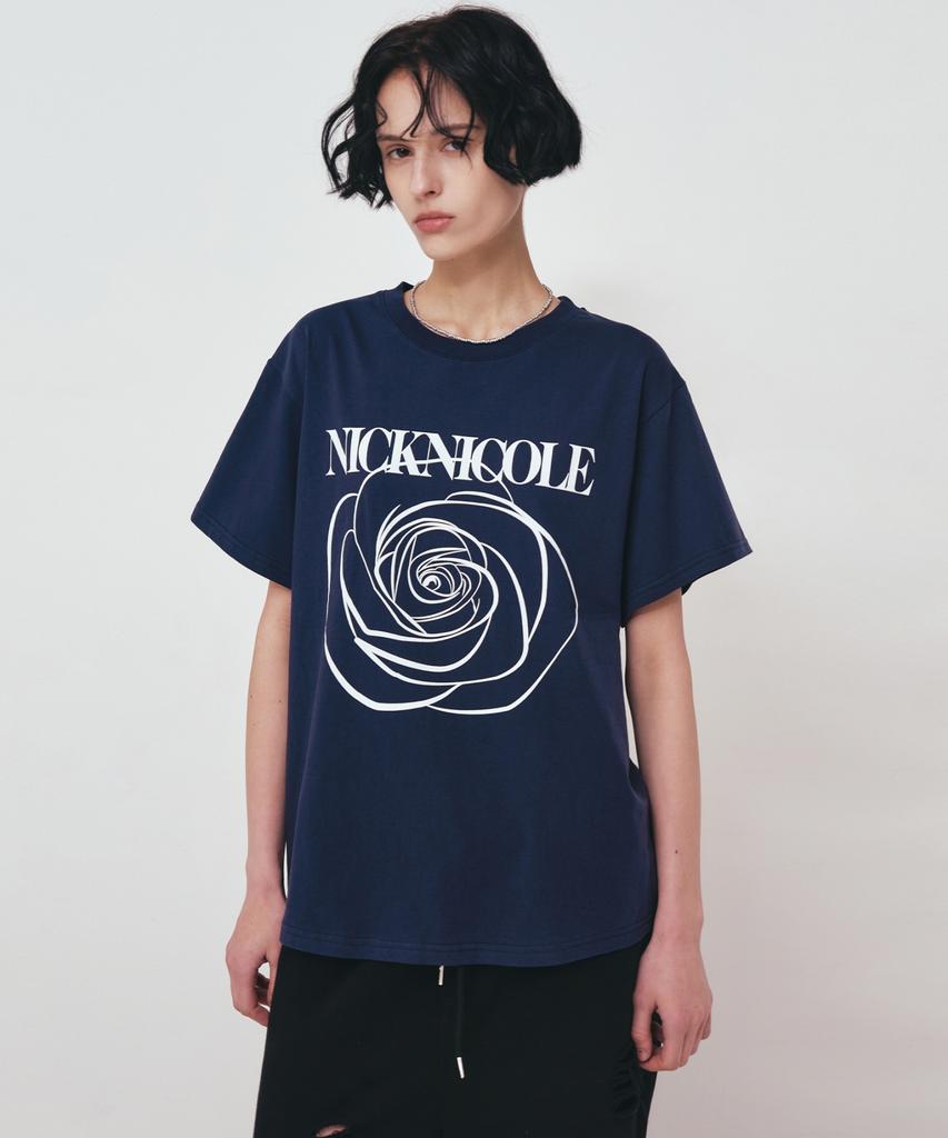 Nigaennikol Big Rose Sleeve Top_Navy White