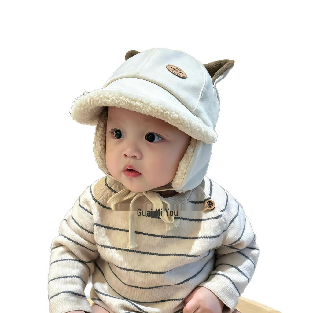 Chłopięca Czapka z Ochroną Uszu w Koreańskim Stylu, Wyściełana Fleece – Ciepła, Wiatroszczelna Czapka Baseballówka z Daszkiem na Jesień/Zimę