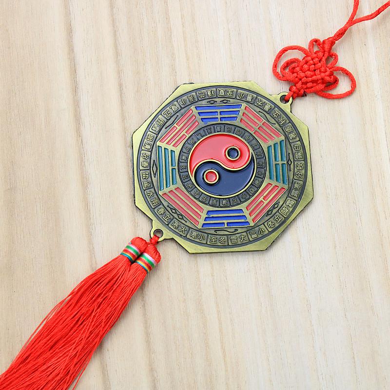 Feng Shui Alloy Bagua Mirror Pendant with Zodiac Signs & Taiji Symbols