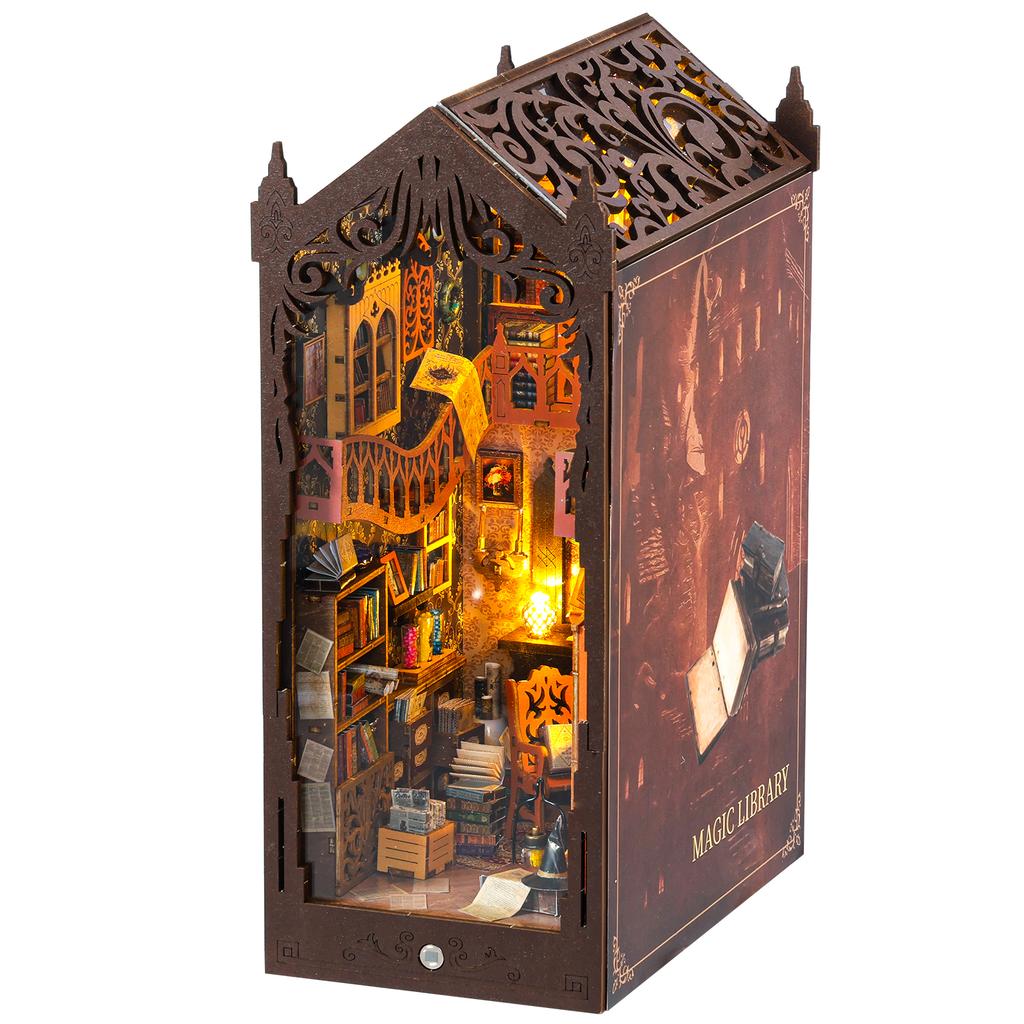 Mini Doll House DIY Book Nook Kit Handmade 3D Puzzle Model Bookshelf Insert Decor with Light Magic Library Wooden Craft Birthday