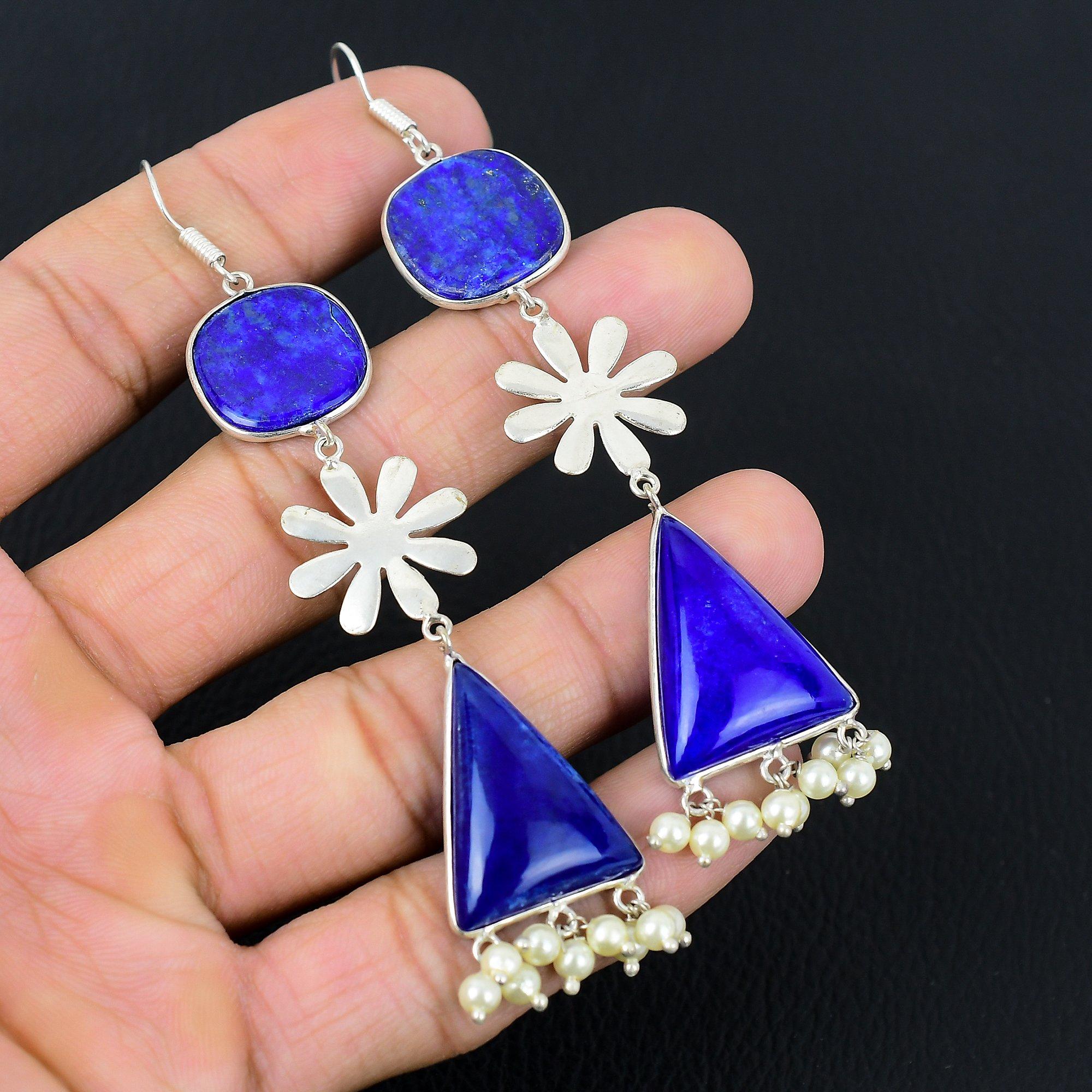 

Natural Lapis Lazuli Daughter Wedding Dangle New Earrings 925 Sterling Silver