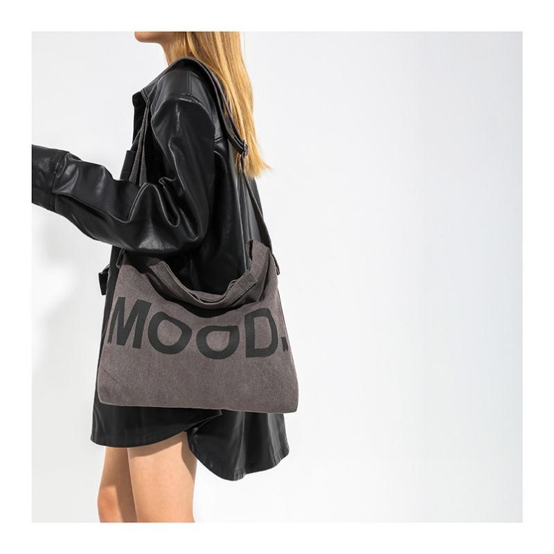 Canvas Bag Women Shoulder Crossbody Bag Letter Print Cloth Bag College Student Class Tutoring Artistic Minimalist Large Capacity