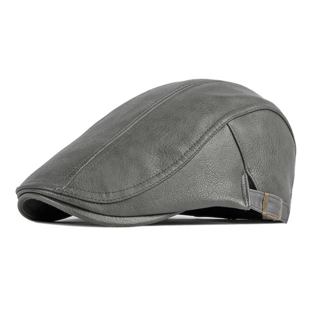 Men Advanced Hat Retro Faux Leather Retro British Style Solid Color Firm Stitching Windproof Thicken Warm Beret Newsboy Cap