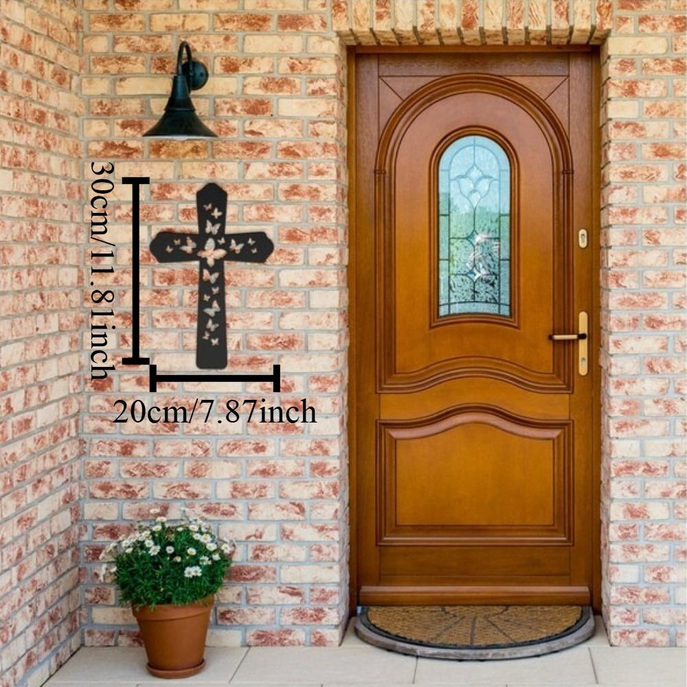 

Metal Butterfly Cross Wall Art Christian Religious Home Decor Faith Gift for Mom 12in чёрный