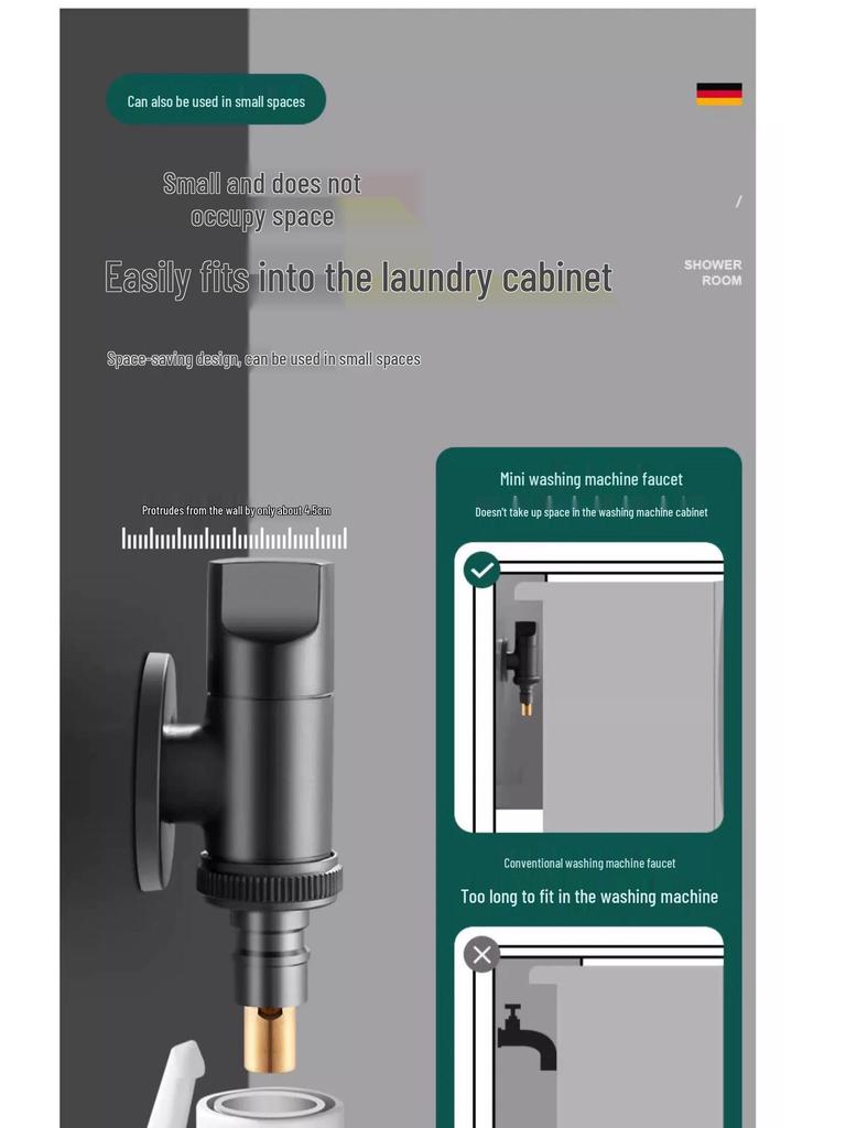 Nine Rose King All-Copper Washing Machine Faucet with 46-Point Universal Valve and Extended Angle, Anti-Detachment Auto Shut-off