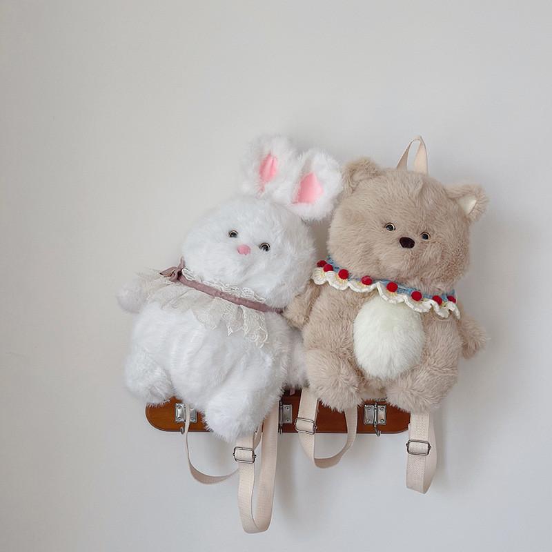 Plush Soft Stylish Bear And Bunny Toddler Backpack With Adorable Animal Design