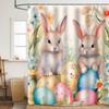 1Pcs Pink Easter Bunny Shower Curtain Lovely Bunny Eggs Waterproof Bath Curtain For Home Bathroom Decor 180X180Cm With Hooks