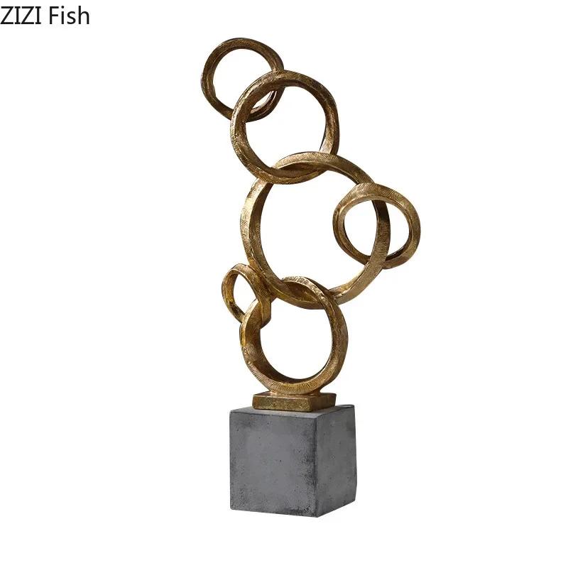 Nested Golden Ring Geometric Abstract Circular Statue Resin Crafts Sculpture Desk Decoration Ornaments Room Aesthetics Decor