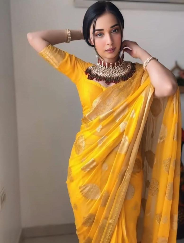 Trending Indian Ready To Wear Yellow Cotton Silk Saree