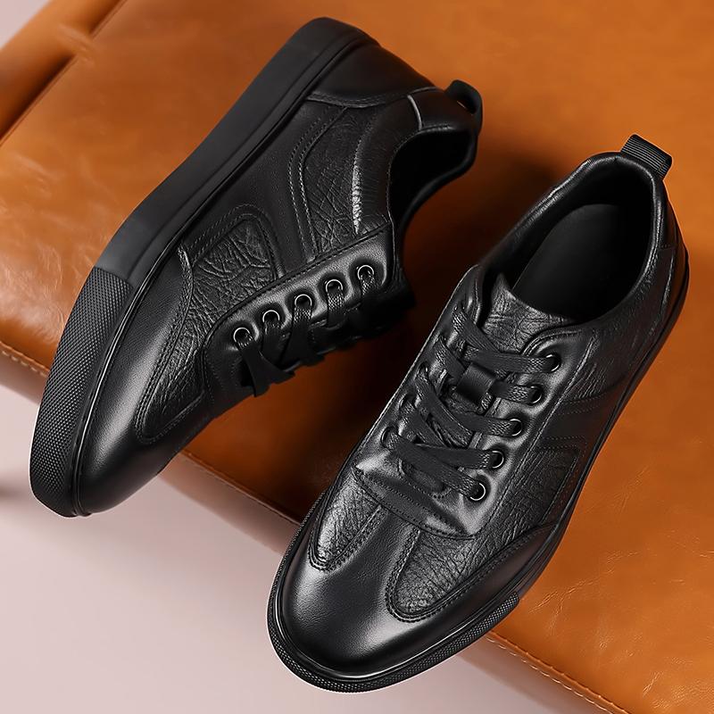 Fashion Versatile Men's Genuine Leather Shoes Black Walking Shoes Formal Business Shoe Comfortable All Day Wear Tenis Masculino Sneakers