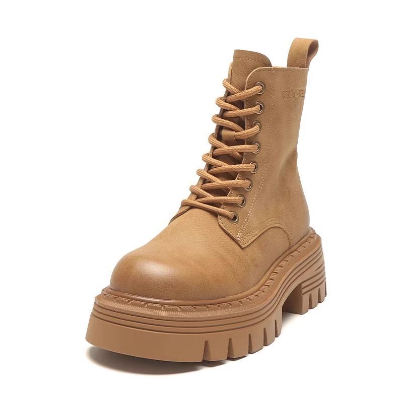 Leather heightened platform Martin boots women's single boots autumn new locomotive winter velvet short boots