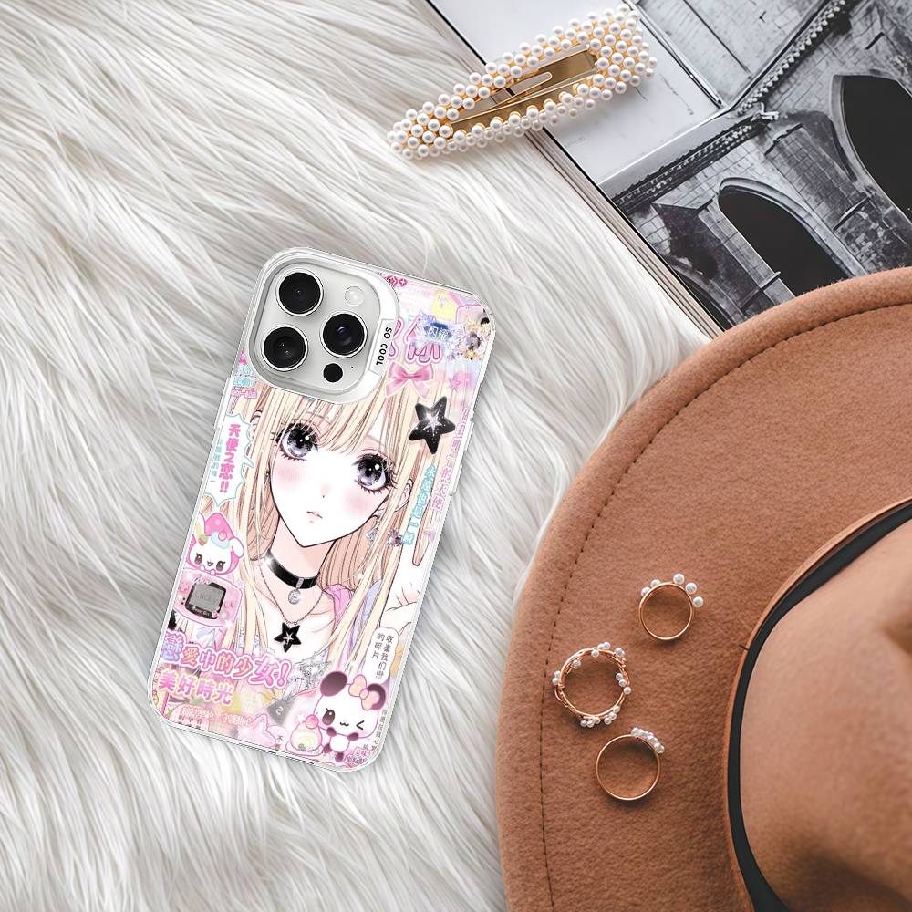 Japanese Cute Girls Y2K frosted Phone Case For iPhone 17 16 15 14 Plus 13 12 11 Pro Max X Xs XR Silver Hard Cover