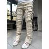 Men's Fashion Patch Jeans Slim Stretch Micro Lapped Straight Trousers