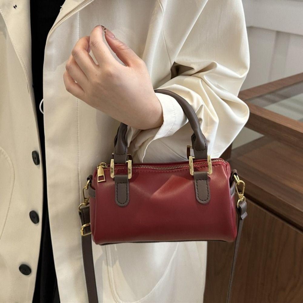Trendy French Style Bowling Bag Large Capacity Elegant Women Handbags PU Leather Cute Cylindrical Bag Girls
