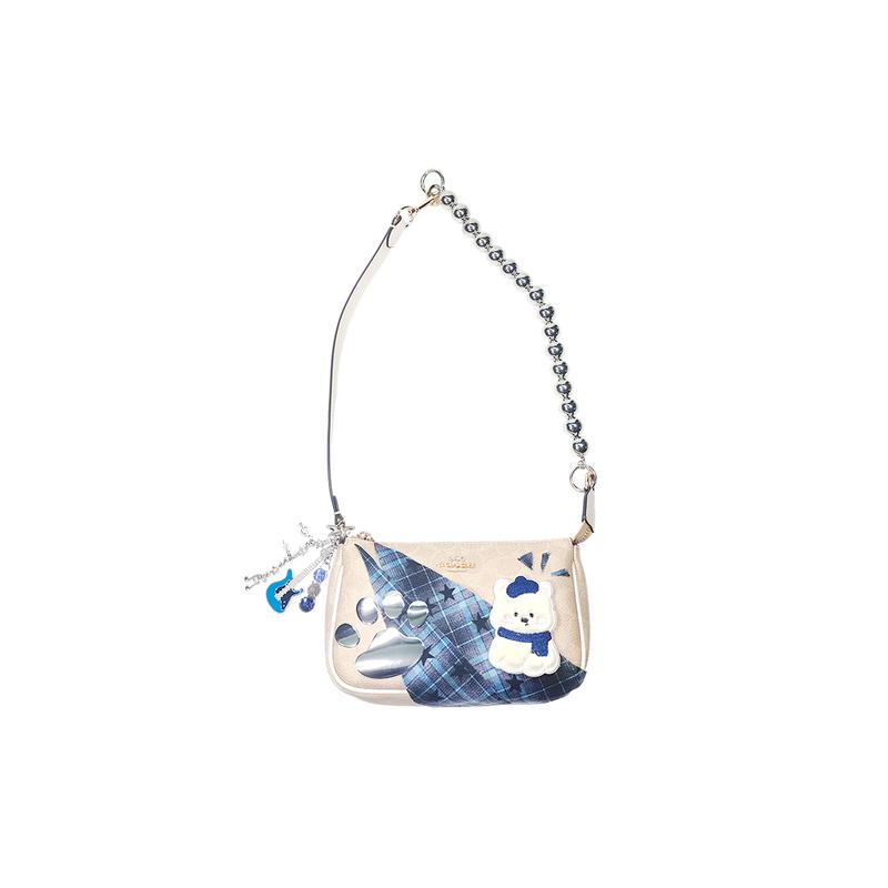 

COACH shoulder bag [Customized bag] Nolita19 classic old flower print coated canvas crossbody embroidered patch blue plaid stitching Wangwangxingyuan синій
