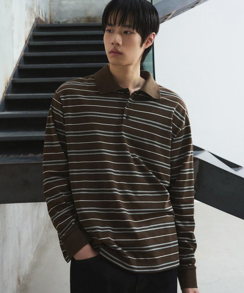 DRAW FIT Multi-Stripe Broad Pique T-Shirt [Dark Brown]