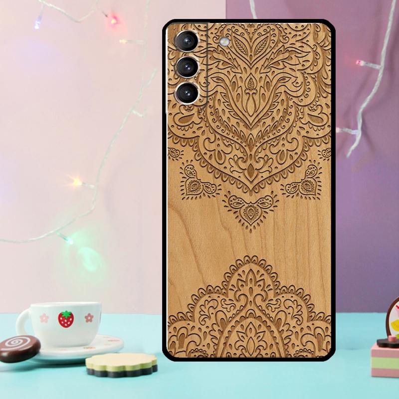 

Mandala Floral Wood Phone Case For Samsung Galaxy S24 Ultra S20 S21 S22 S23 S25 Ultra S9 S10 Plus S24 FE Cover Galaxy S21Ultra