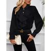 women's Solid Color Satin Lapel Collar Ruffle Layered Long Sleeve Cuff Detail Casual Blouse Shirt Top