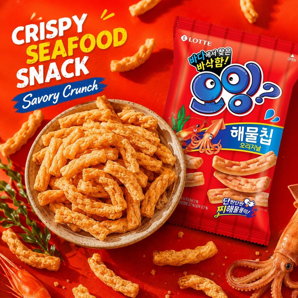 Lotte Squid & Shrimp Flavored Crisp Sticks 75g | Presenting Crispy Texture, Savory Seafood Flavor, Convenient Snack
