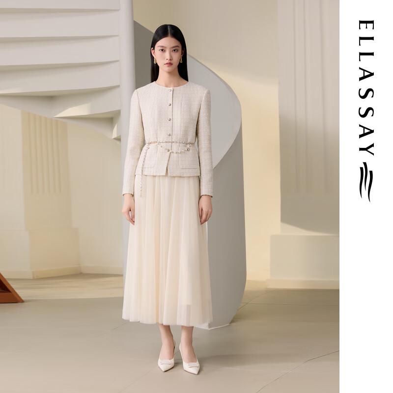 ELLASSAY 2025 Autumn Light Beige 3D Woven Knit Dress